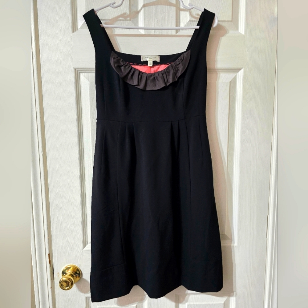 Moulinette Soeurs Anthropologie Tailored Sheath Dress, Silk Ruffle Collar, EUC!